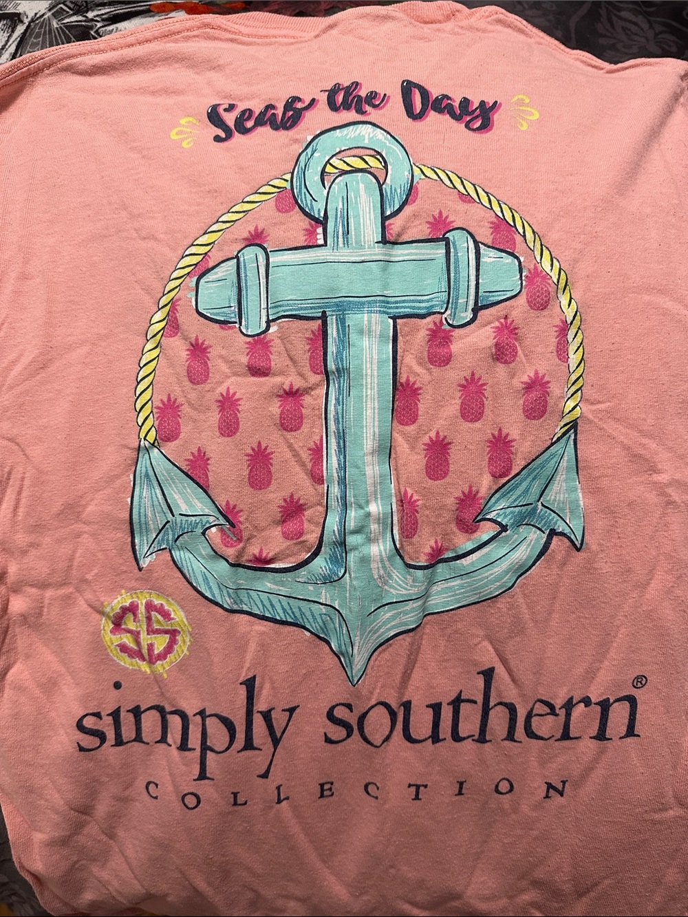 Simply Southern Pink Tee with Aqua Anchor and Yellow Rope